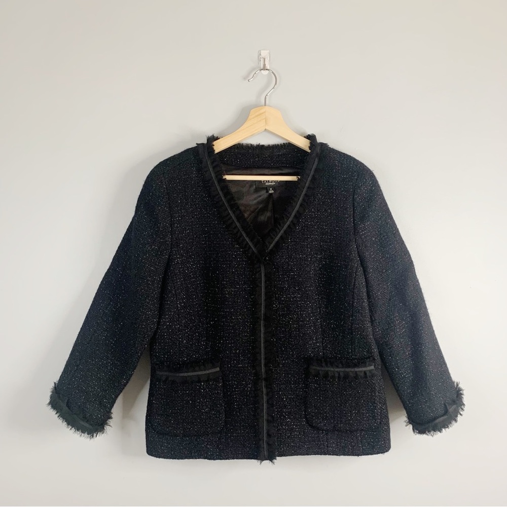 Talbots Black Tweed Fringed Trim Blazer